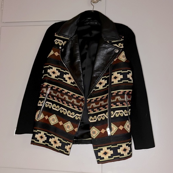 Zara Aztec Leather Wool Jacket - Picture 4 of 6